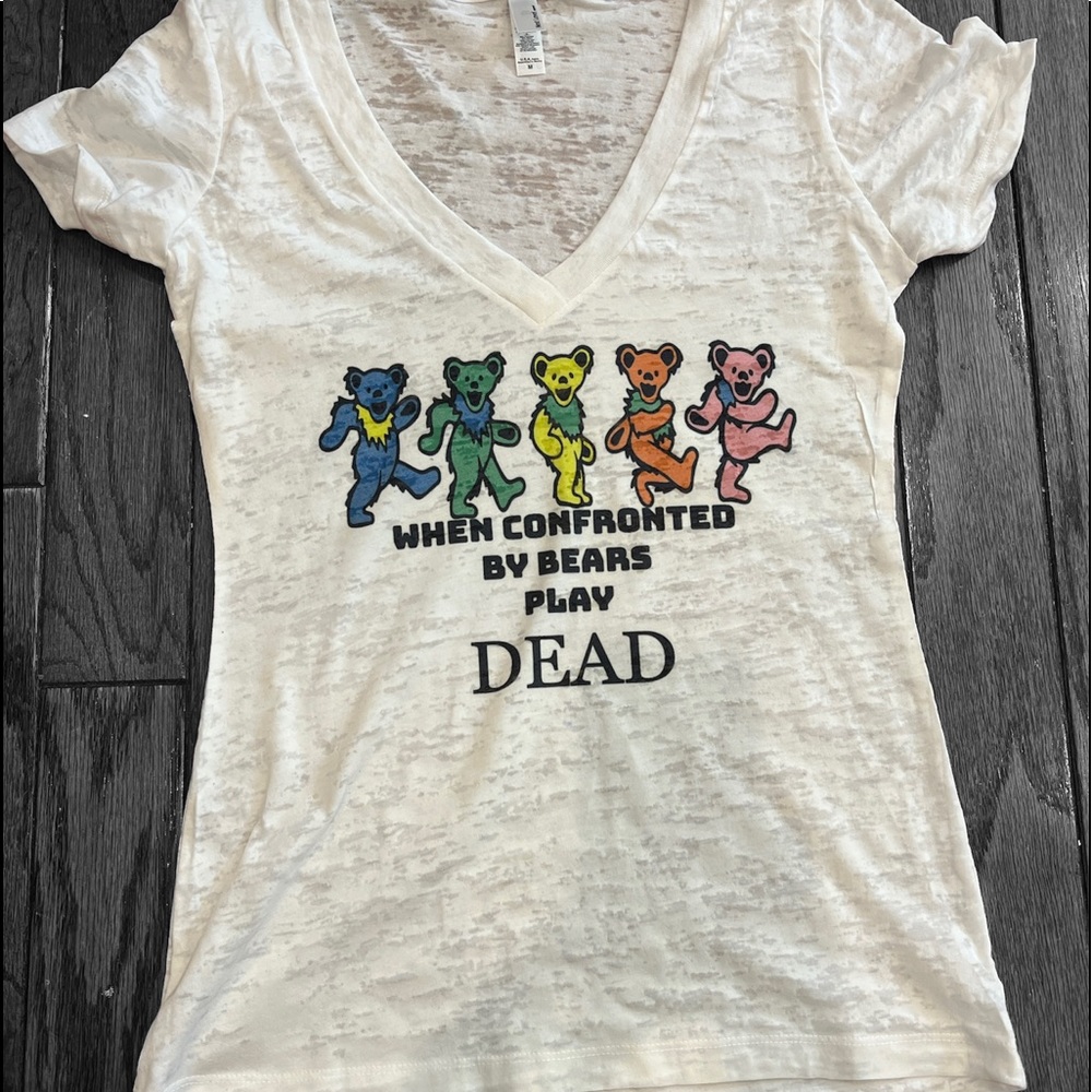 Grateful Dead printed burn out texture V neck soft and thin